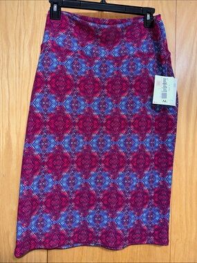 LuLaRoe Cassie Red, Purple & Blue Geometric Pencil Skirt